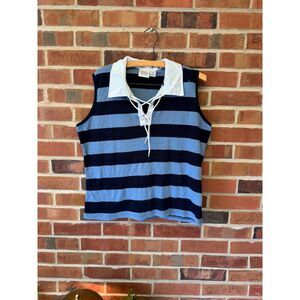 Y2K Jason Maxwell Blue Stripe Lace Up Collared Tank L
